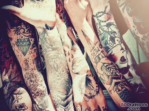 tattoos, colorful, group pic, nice art by Esther Fari?as  We Heart It_9