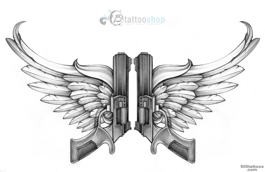 Gun Tattoo – Guns With Angel Wings Design  Tattooshunter.com_34