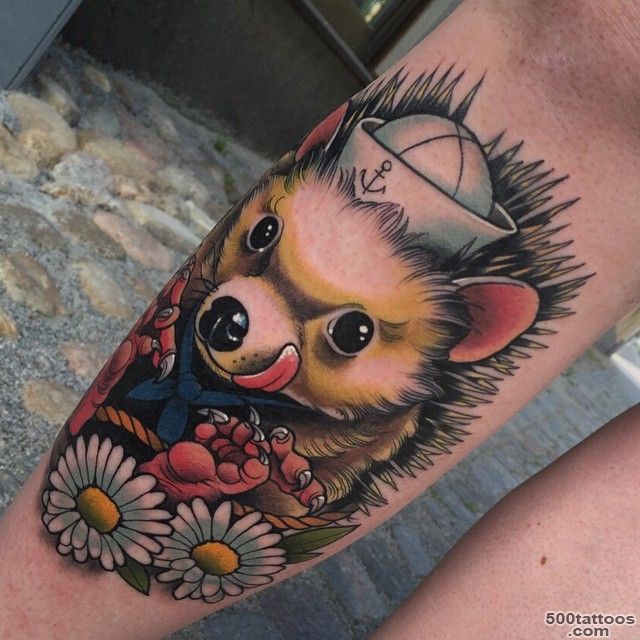 Happy Hedgehog Tattoo on Shin  Best Tattoo Ideas Gallery_9