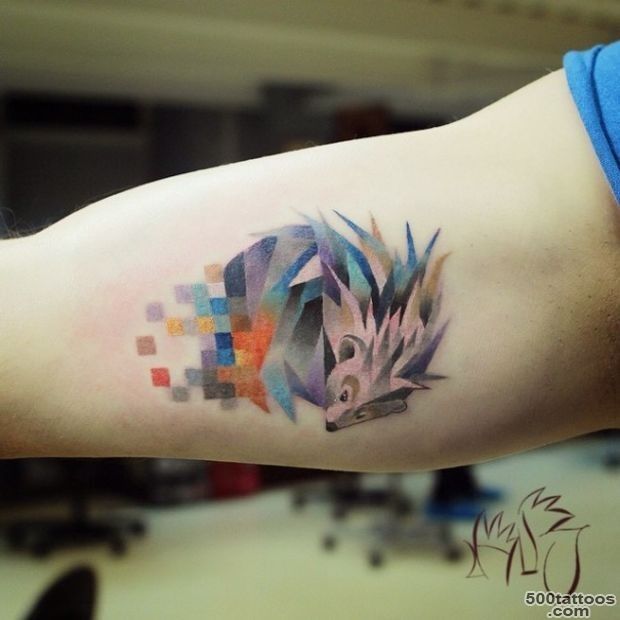 Watercolor hedgehog tattoo on arm   Tattooimages.biz_8