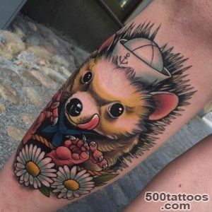 Happy Hedgehog Tattoo on Shin  Best Tattoo Ideas Gallery_9