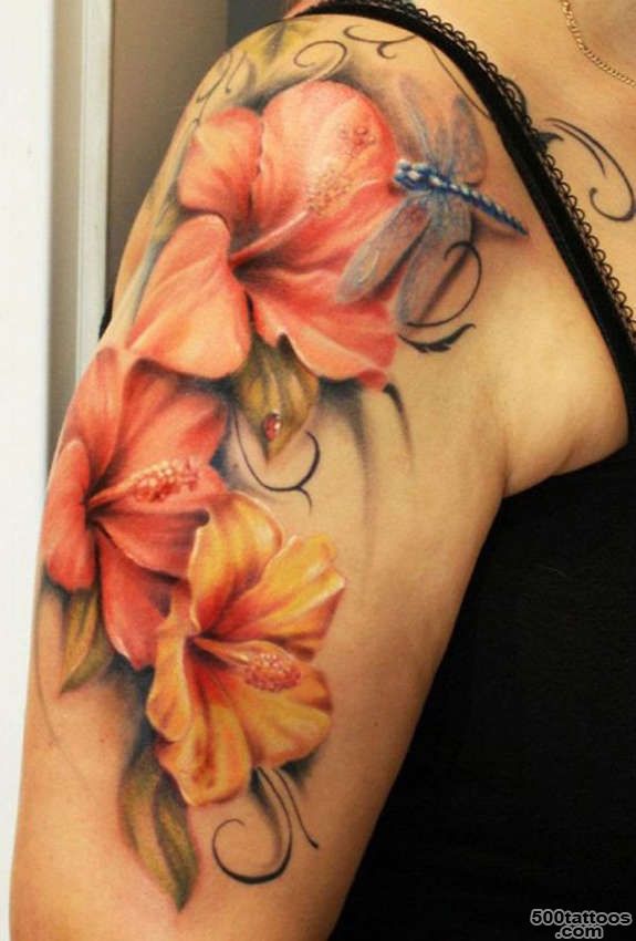 35 Black amp Grey and Colorful Hibiscus Tattoos_5