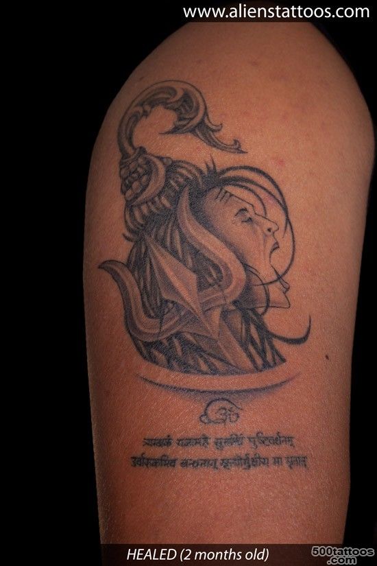 Stunning designed black and white Hindi god tattoo with lettering ..._46