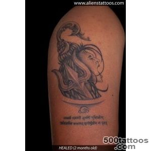 Stunning designed black and white Hindi god tattoo with lettering _46