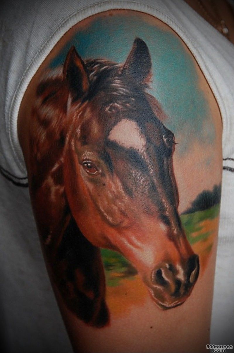 Black and gray horse tattoo on half sleeve   Tattooimages.biz_22