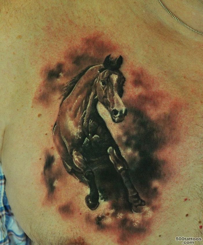 Realistic running horse tattoo on chest   Tattooimages.biz_26