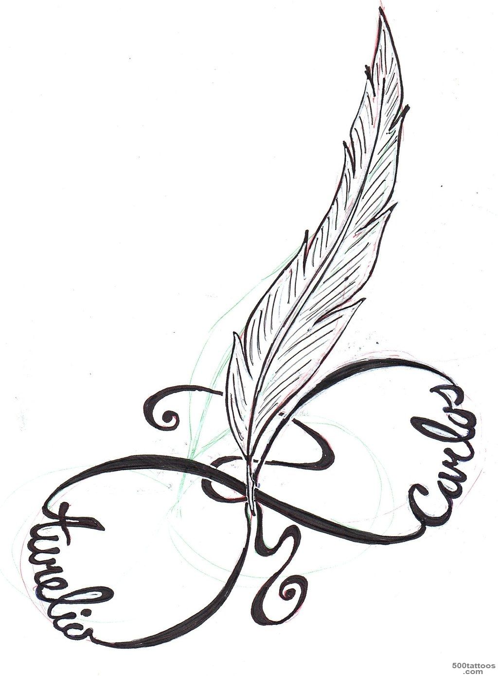 Black Feather Love Infinity Tattoo On Back Shoulder_35