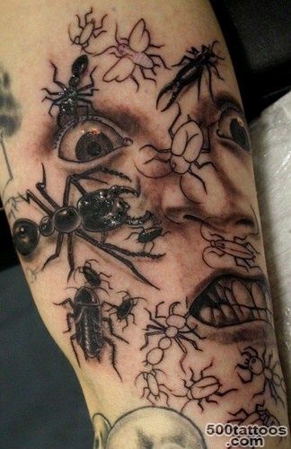 Scared face with insects tattoo   Tattooimages.biz_26