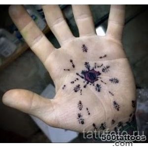 Black Ink Insects Tattoo On Hand Palm_6