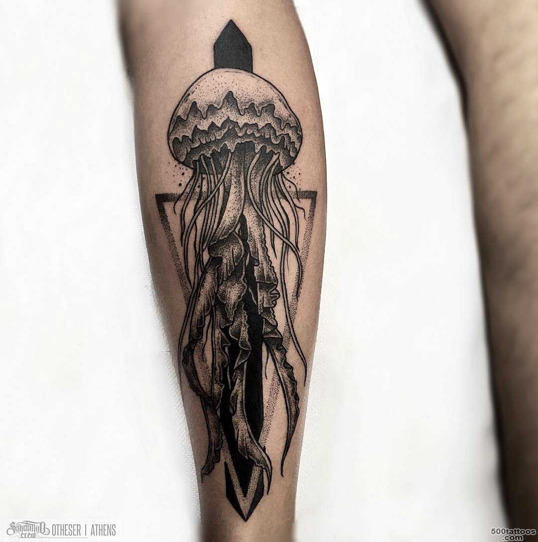 Calf Dotwork Jellyfish Tattoo  Best Tattoo Ideas Gallery_32