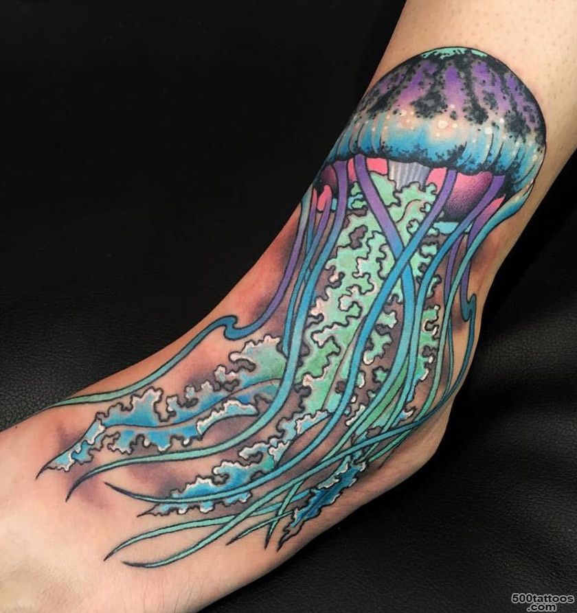 Colorful Jellyfish Foot Tattoo  Best tattoo ideas amp designs_22