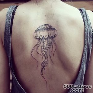 Upper Back Grey Ink Jellyfish Tattoo For Girls_19