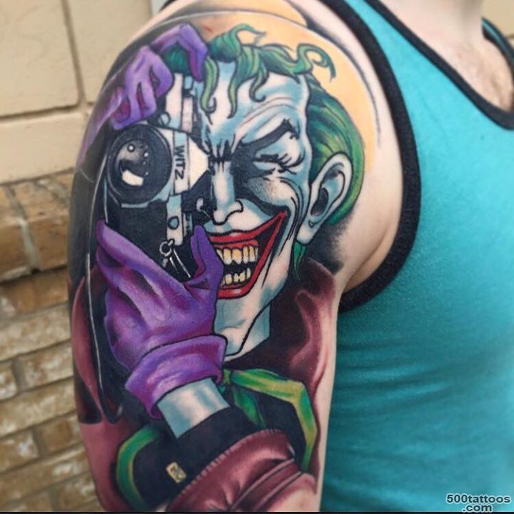 Large old school Joker tattoo. One of my favorite color pieces ..._39