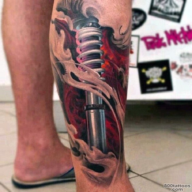 An artistic leg tattoo using sketch technique on the thigh