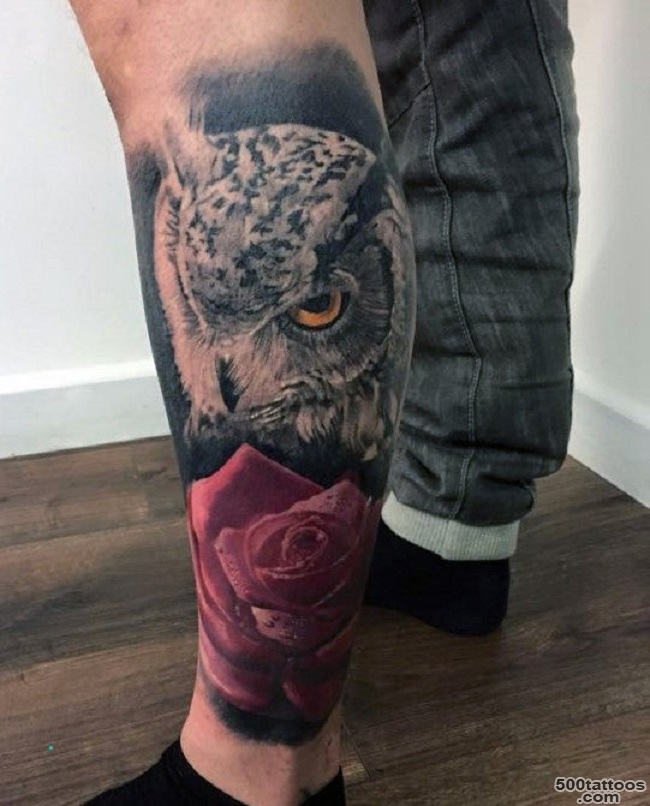 Striking illustrative leg tattoo design on the back
