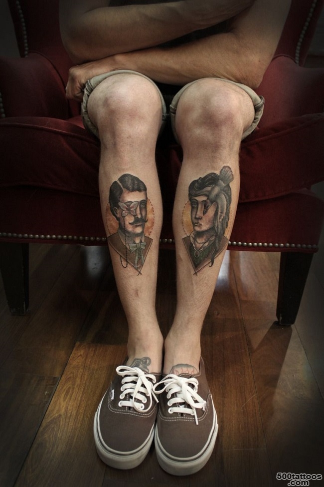 Leg tattoo idea in dotwork style for the calf