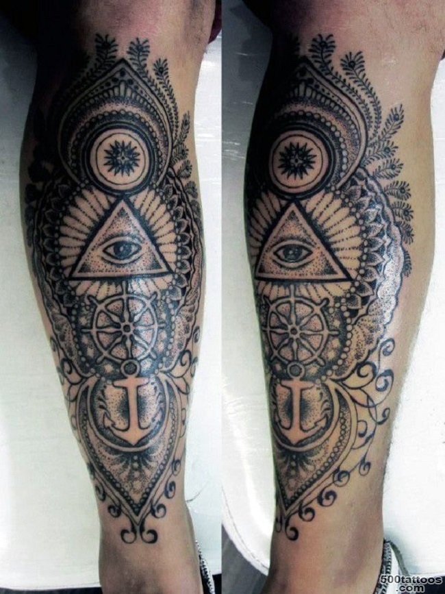 Leg tattoo in refined geometric style on the shoulder