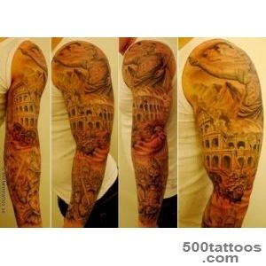 Awesome full tattoo sleeve with Gaius Julis Caesar, The Colosseum _1