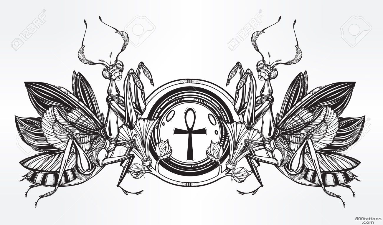 Mantis Beetle With Ankh  symbol Of Power And Violence. Vintage ..._44