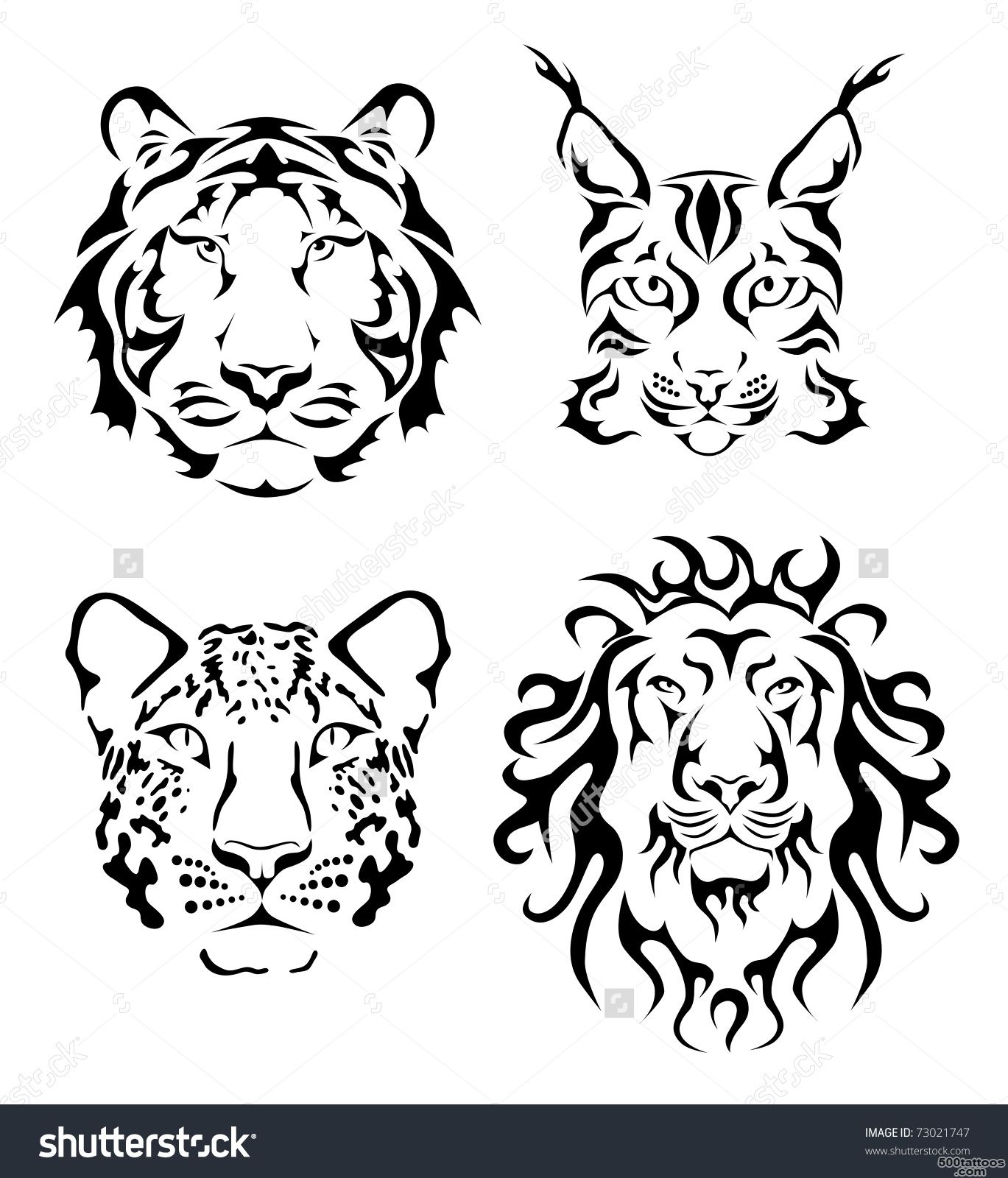 Set Of Tattoo With Wild Animals Tiger, Lion, Leopard, Lynx Stock ..._36