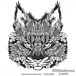 Lynx Bobcat Head Tattoo Stock Vector Psychedelic _ 27