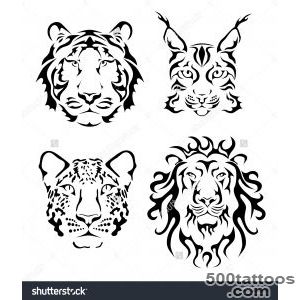 Set Of Tattoo With Wild Animals Tiger, Lion, Leopard, Lynx Stock _36