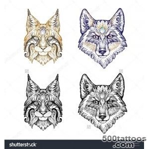 Tattoo, Dotwork Wolf And Lynx Hand Painted Graphics Stock Photo _49
