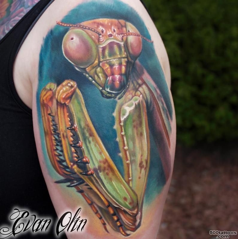 Full color realistic Praying Mantis tattoo by Evan Olin  Tattoos_1