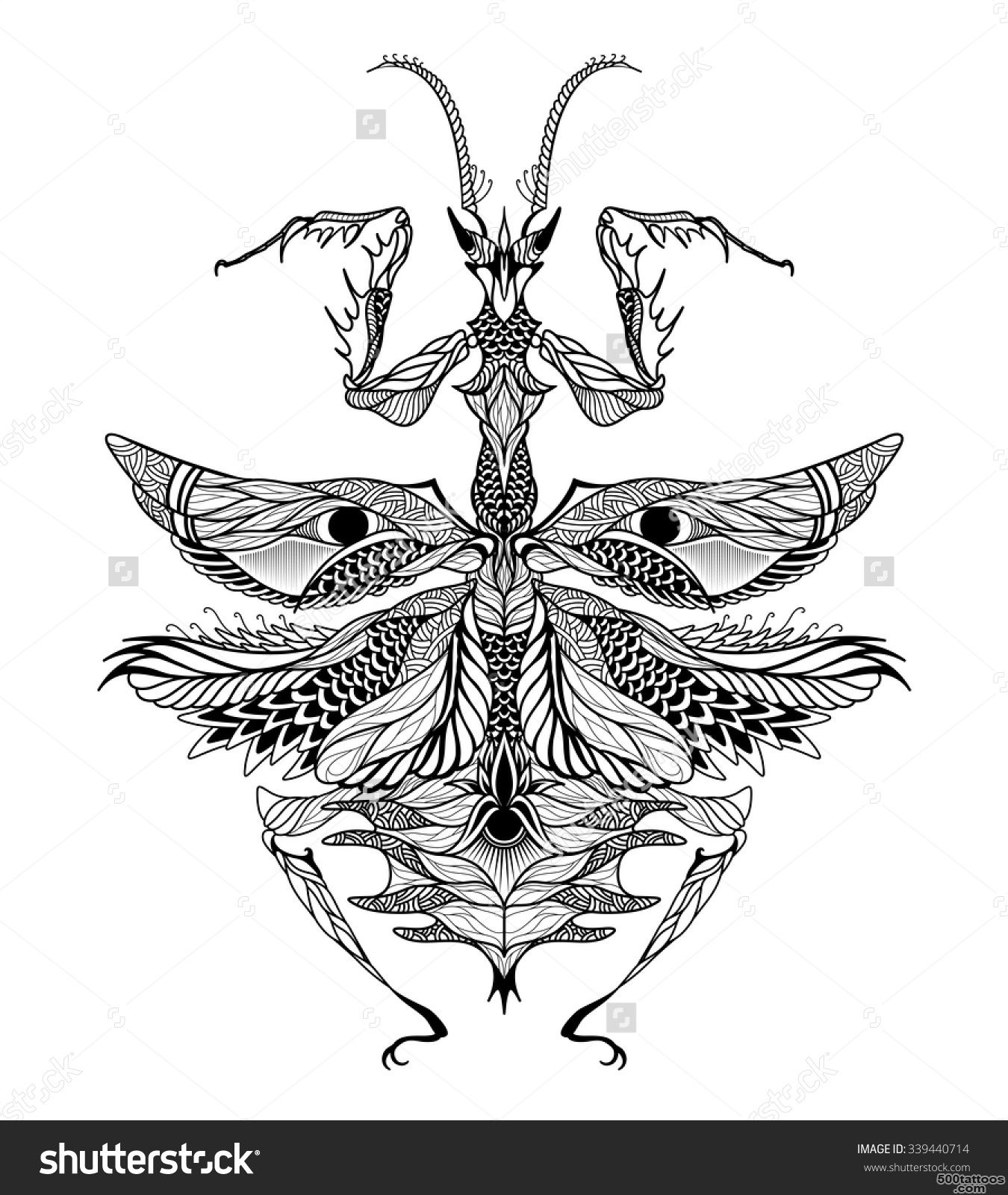 Mantis Tattoo. Psychedelic, Zentangle Style. Vector Illustration ..._11