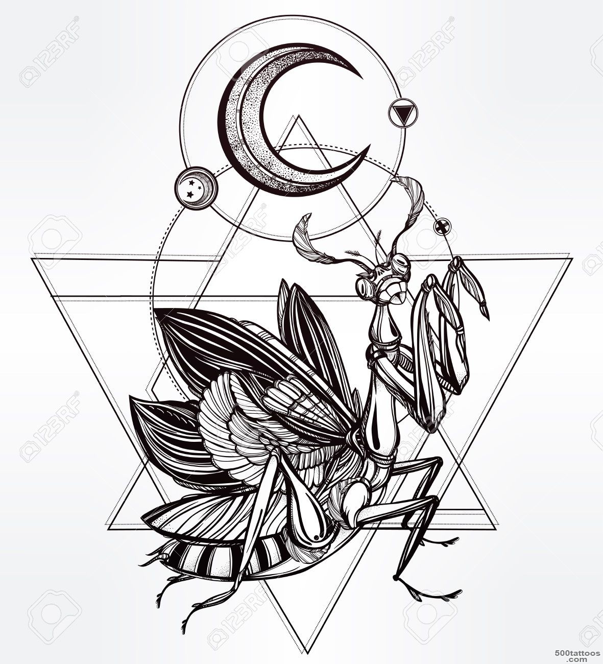 Paraying Mantis Iin Sacred Sign. Vintage Style Tattoo Vector ..._49