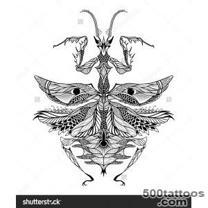 Mantis Tattoo Psychedelic, Zentangle Style Vector Illustration _11
