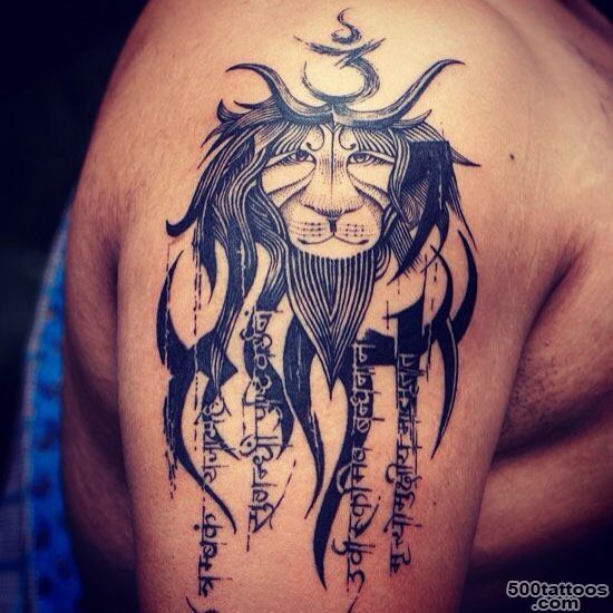 Tribal lion with mantra tattoo by Sunny at Aliens Tattoo, Mumbai ..._26