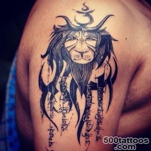 Tribal lion with mantra tattoo by Sunny at Aliens Tattoo, Mumbai _26