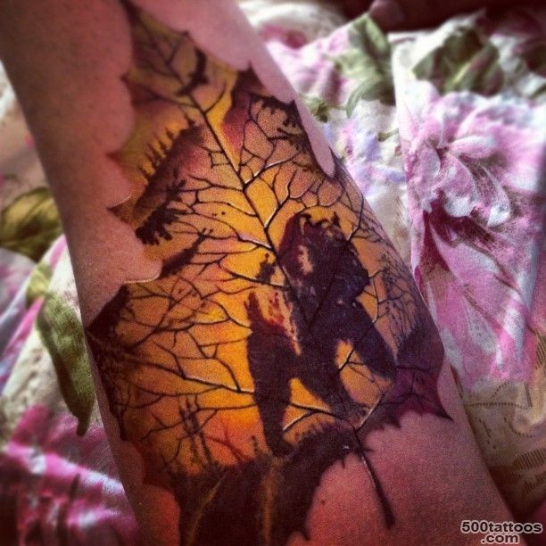Awesome silhouette bear on a maple leaf tattoo   Tattooimages.biz_35