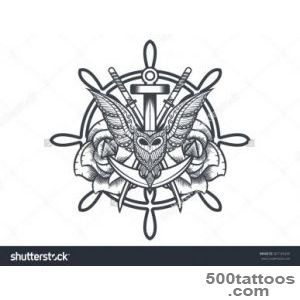 Tattoo Owl In A Marine Style Stock Vector Illustration 367145426 _48