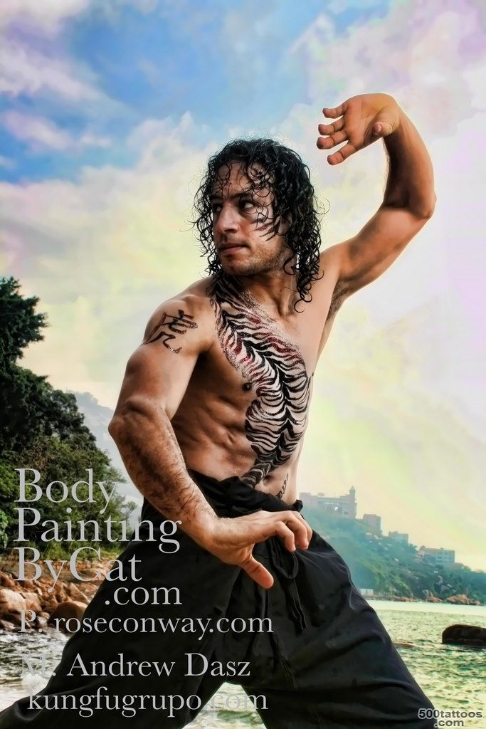 Kung Fu Tiger! Martial Arts Torso Glitter Tattoo  Body Painting ..._13