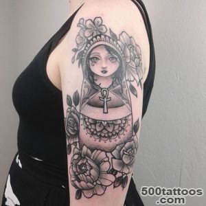 Red Rose And Matryoshka Tattoo On Half Sleeve_50