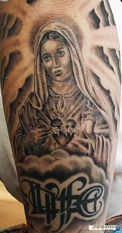 Christian style detailed black and white God mother western tattoo ..._19