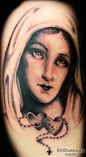 Grey Ink Roses With Nice God Mother Praying Tattoo Picture ..._20