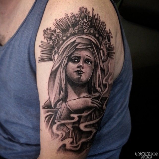 Sad Mother Siant Mary God Tattoo Design For Shoulder ..._14