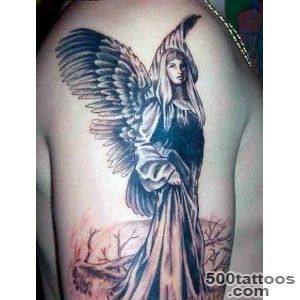 Pretty Girl Showing Shoulder Tattoo Of Saint Mary God Mother _47