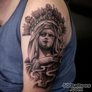 Sad Mother Siant Mary God Tattoo Design For Shoulder _14