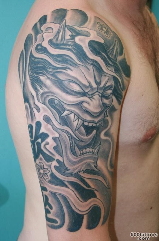 Awesome black and white mystical demon tattoo on shoulder   Tattoo.wf_50