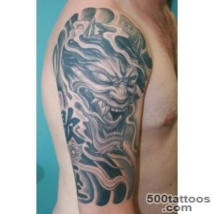 Awesome black and white mystical demon tattoo on shoulder   Tattoowf_50