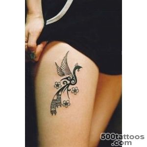 Neat stylized bird floral thigh tattoo   Tattoosre_26