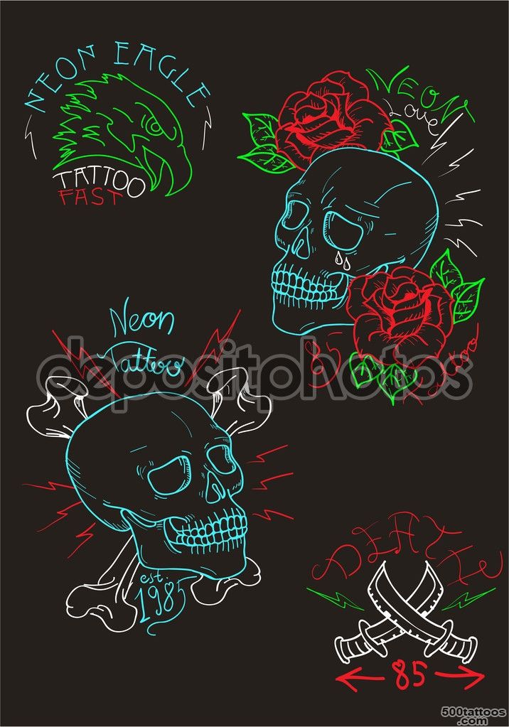 Eagle neon print.neon tattoo vector set - Vector image ..._ 42