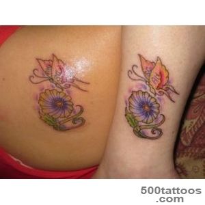 Bright colored floral friendship pair tattoo with butterflies and _44