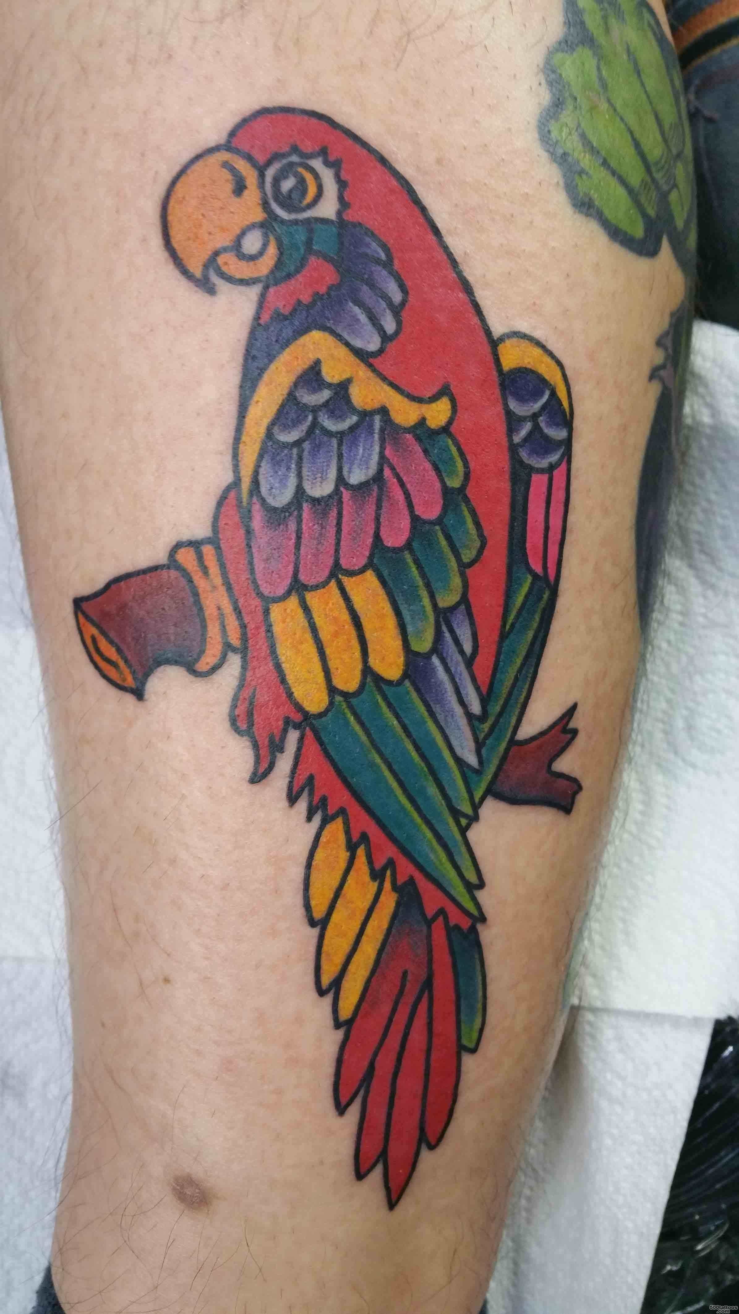 Cool Parrot Tattoo Design For Leg Calf By Dave Winn_29