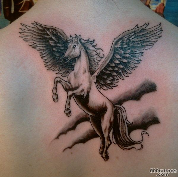 Brilliant Colorful Pegasus Tattoo On Upper Back_41