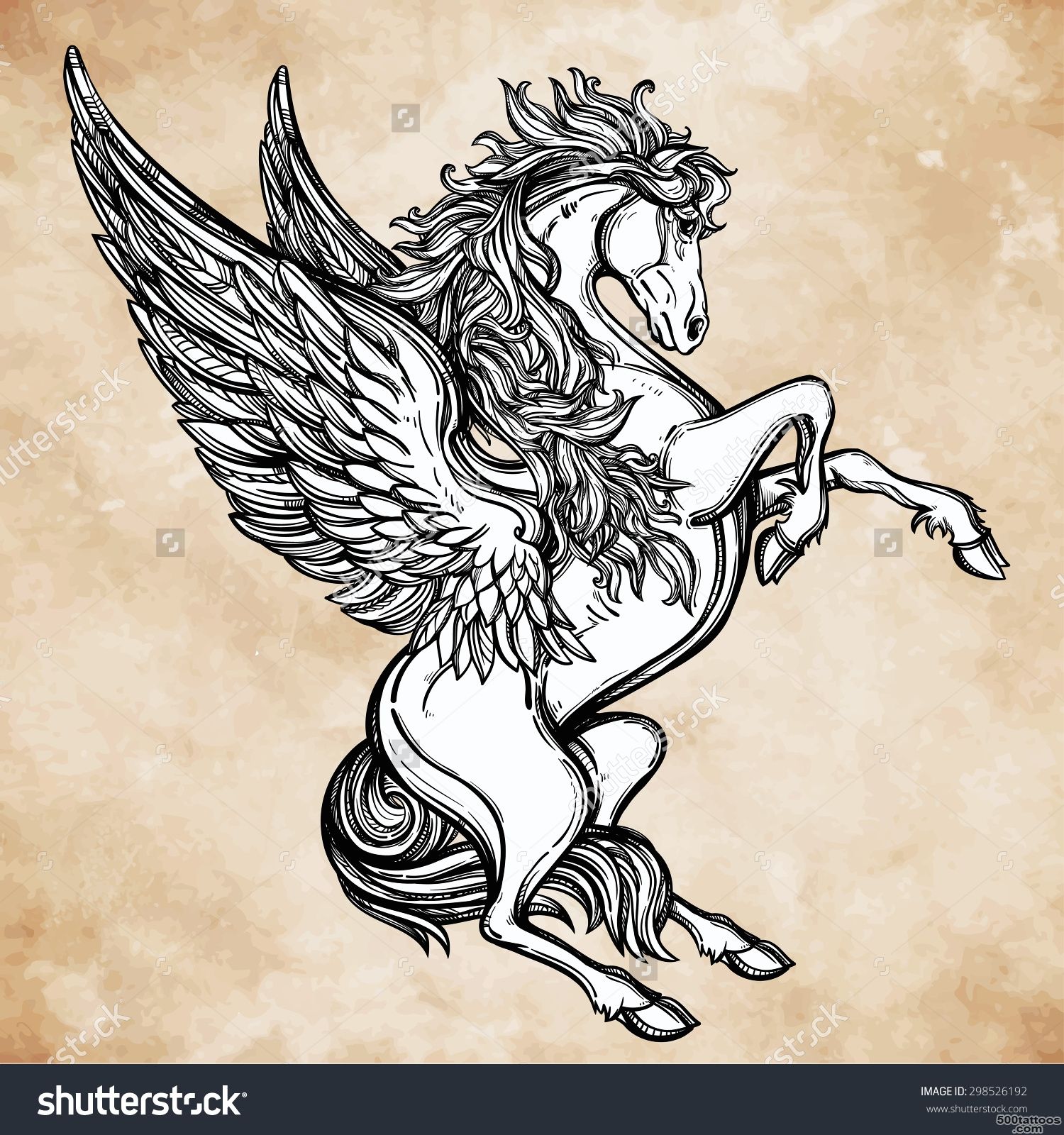Hand Drawn Vintage Pegasus Mythological Winged Horse. Victorian ..._29